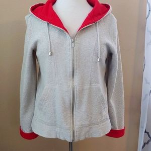Liz Claiborne Women's Zip-Up Hoodie Textured Cream W/Red accents SZ Small